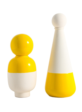 简约轻奢几何黄白拼接陶瓷摆件