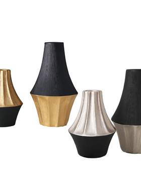 北欧手工拉丝陶瓷黑金黑银花瓶