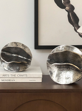 印度进口铝制复古做旧银色花瓣造型几何抽象雕塑摆件样板间装饰品