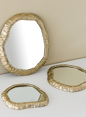欧式轻奢金色不规则圆形镜子墙饰