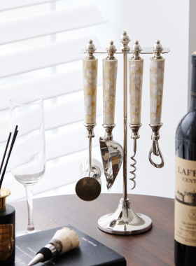 进口欧式轻奢彩贝开瓶器样板间酒店酒吧高档红酒瓶起冰铲酒具套装