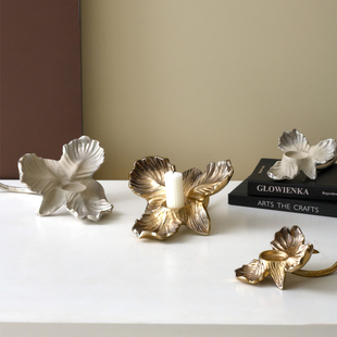 进口欧式 饰 轻奢铝制金银色花型烛台客厅餐桌样板间茶餐厅蜡烛台装