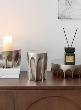 铝制银色圆形几何摆件托盘装饰品