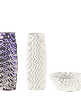 电镀银折纹波浪纹3D几何陶瓷花瓶