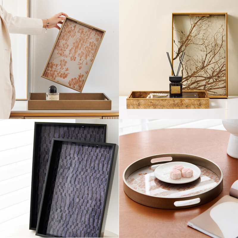 金色圆形长方形托盘摆件装饰