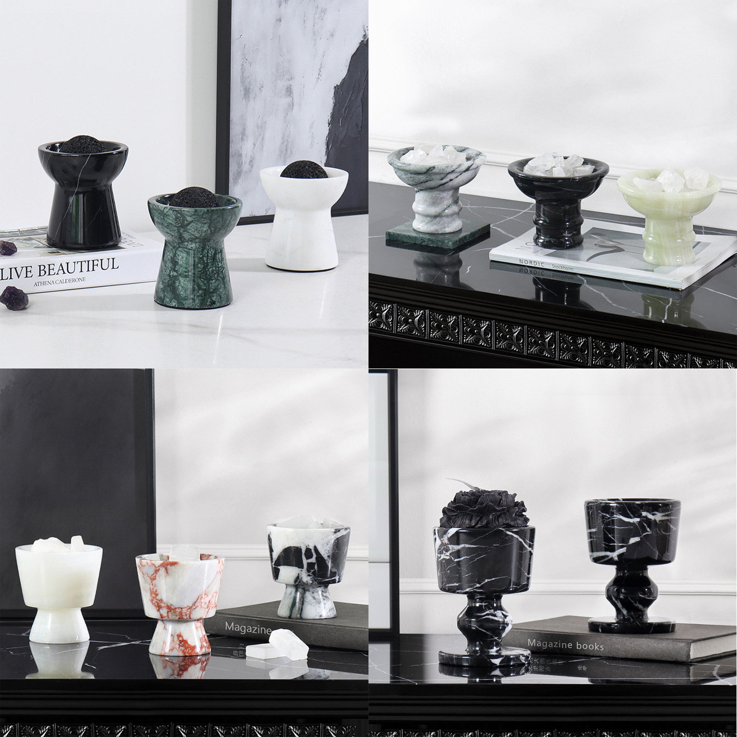 天然大理石香薰蜡烛杯摆件欧式简约样板间卧室餐厅客厅氛围感装饰