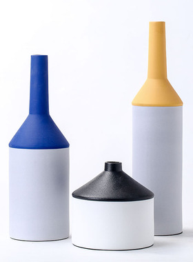 北欧风黄白蓝陶瓷样板房间花瓶