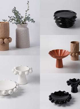 简约北欧陶瓷高脚果盘摆件花瓶