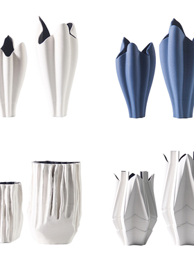 轻奢风白色陶瓷样板客厅茶几花器