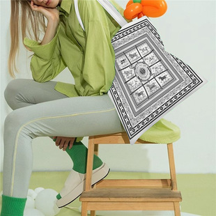 韩版秋季新款格子马女帆布包包手提布袋子大容量学生拎书袋单肩包