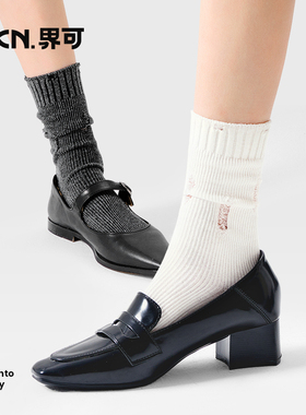 JKN破洞袜子女秋冬季中筒袜棉袜个性ins潮灰色长袜白色堆堆袜春秋