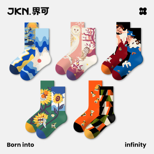 JKN情侣油画袜子ins潮流美式棉袜