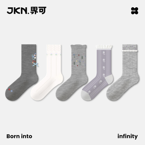 JKN袜子女秋碎花miu系堆堆中筒袜