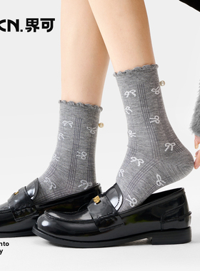 JKN蝴蝶结袜子女秋冬款2025年新款爆款芭蕾风灰色袜子配小皮鞋