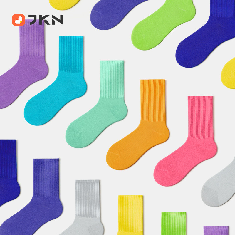 JKN马卡龙情侣运动袜子女中筒袜夏季薄款彩色ins潮日系百搭长袜男
