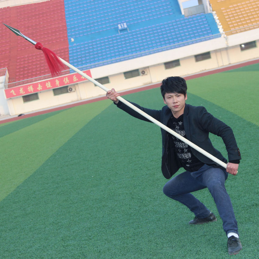 酷鹏白蜡杆太极大枪霸王枪红缨枪不锈钢凹槽枪头配马尾红缨枪枪缨