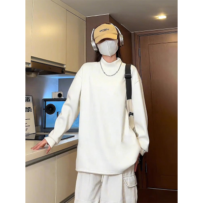 黑色半高领德绒打底衫男款秋冬