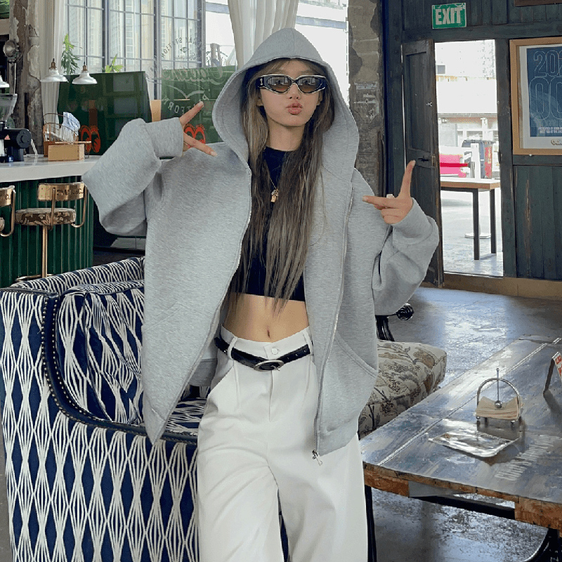 高级感灰色开衫卫衣男款重磅