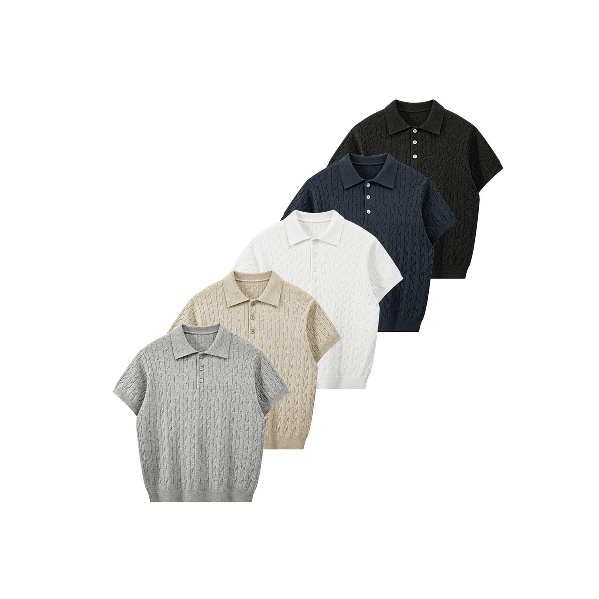 老钱风麻花短袖针织Polo衫男款夏季美式健身弹力t恤翻领正肩上衣
