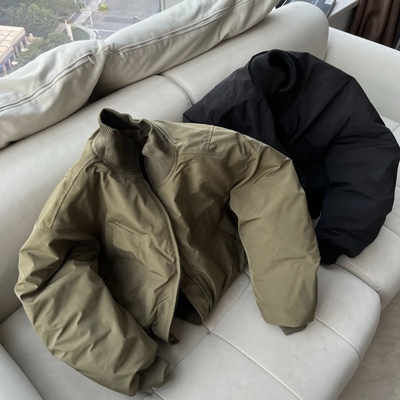 军绿色短款bomber夹克棉服男冬季