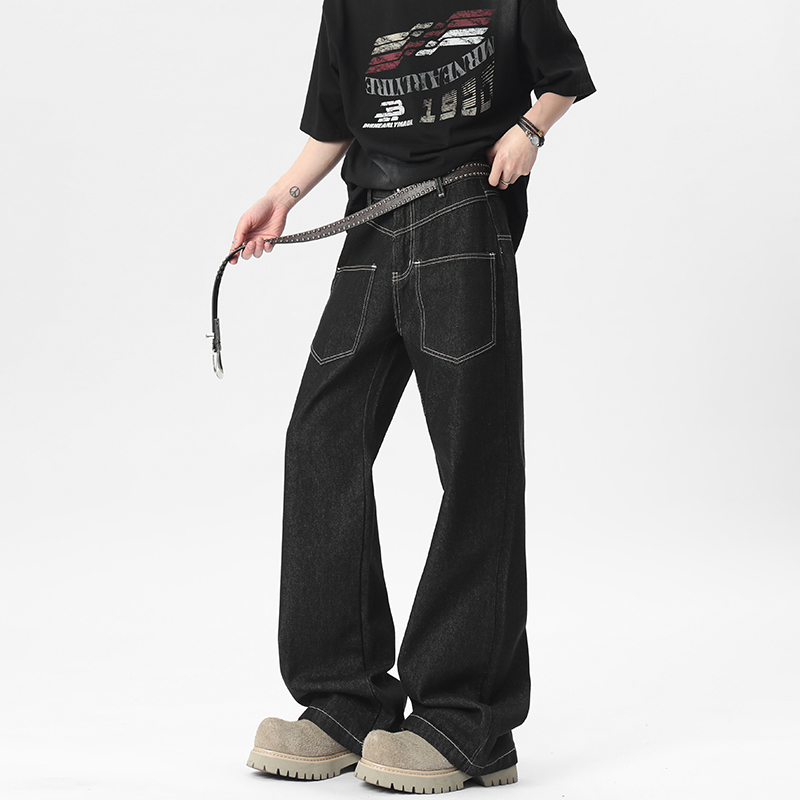 美式反穿插袋原色牛仔裤男垂感夏