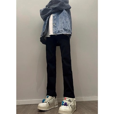 黑色软牛仔裤男款秋冬季加绒加厚