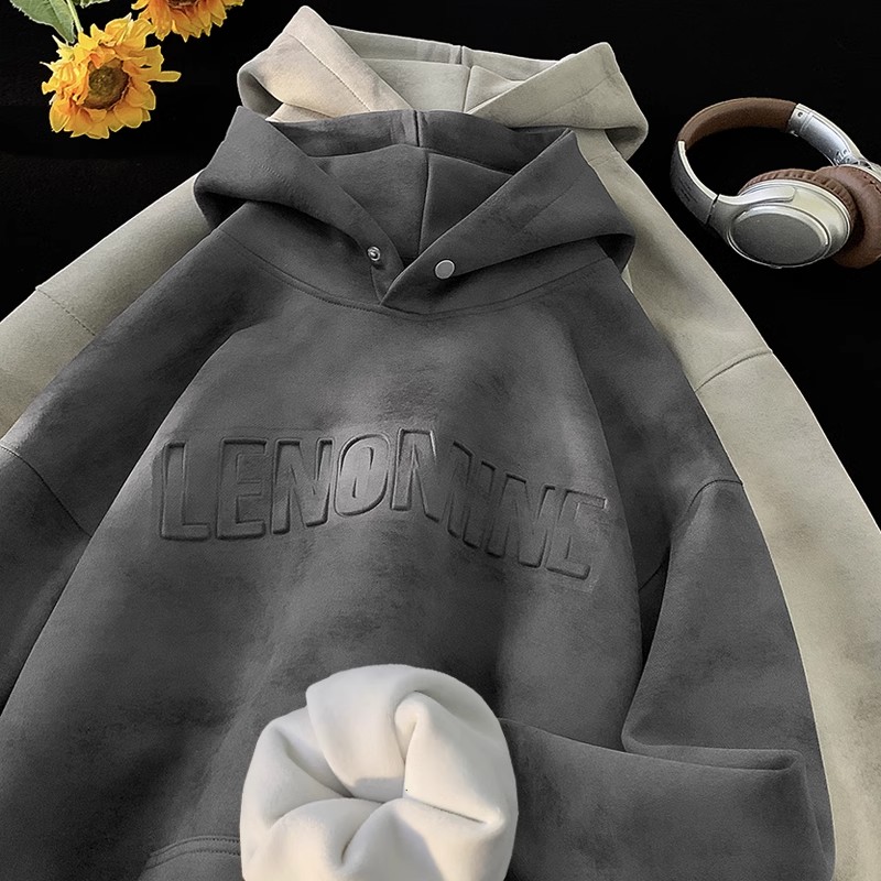 美式重磅硬挺卫衣男款秋冬季加绒