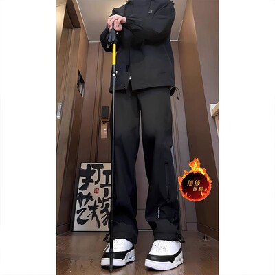 黑色三防软壳加绒冲锋裤男款秋冬