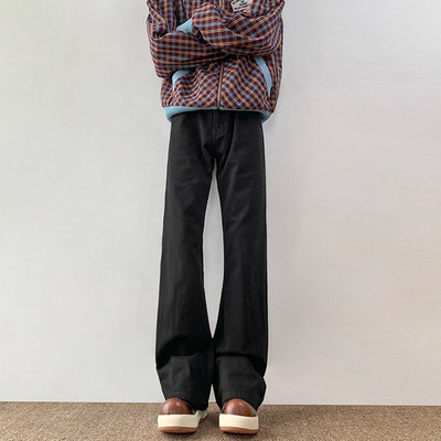 黑色弯刀牛仔裤男款秋冬加绒