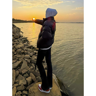 cleanfit黑色高弹加绒牛仔裤男款秋冬修身显瘦vibe裤子弯刀微喇裤