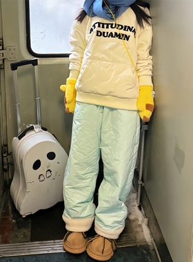 eaho羊羔绒棉裤女冬季加厚东北零下40度裤子哈尔滨雪乡加绒滑雪裤