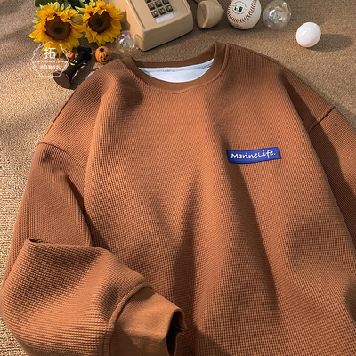 2023新款华夫格咖色卫衣大码