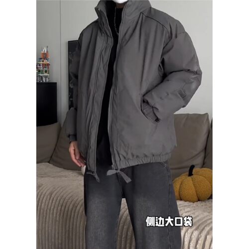 美式复古灰色高级感棉服男款