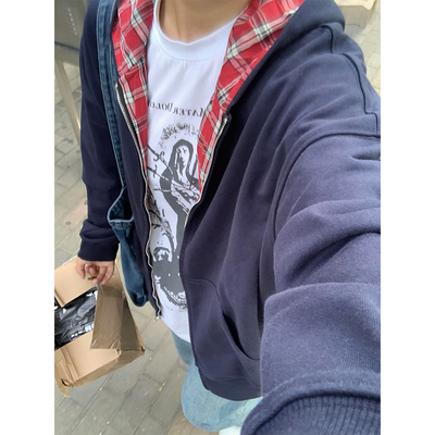 藏青色拉链开衫卫衣男款秋冬季