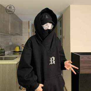 i人社恐卫衣男高领冲锋堆堆领忍者衣服连帽500g重磅外套oversize