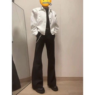 黑色直筒西裤垂坠感高级感弯刀冰丝微喇裤男款高腰休闲西装裤子春