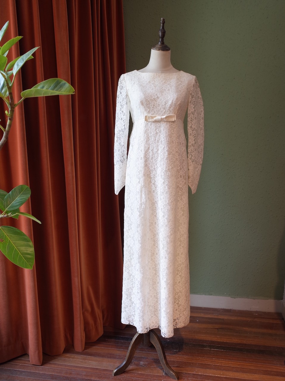 vintage70s蕾丝修身婚纱旅行婚纱礼服古着