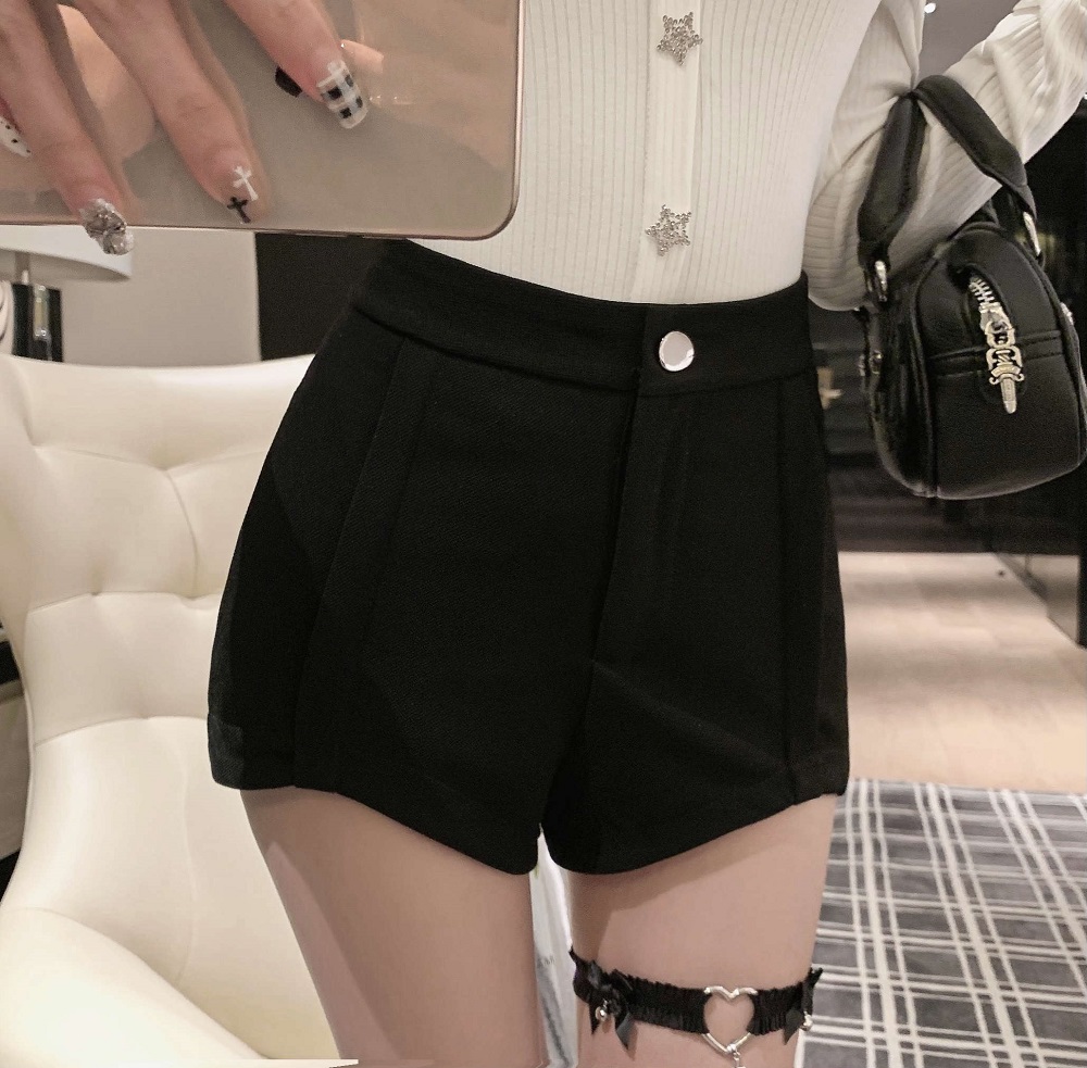 LuNa潞娜 显瘦修身高腰短裤女设计感纯欲辣妹打底弹力热辣短裤