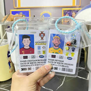 Q版球星卡套挂件背包礼物钥匙扣C罗球迷内马尔球员卡卡套书包挂饰