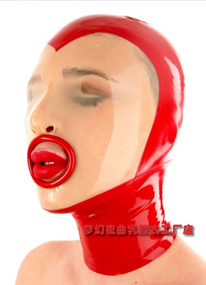 乳胶头套美女面具成人嘴部卷边扮演面罩情趣latex hood mask