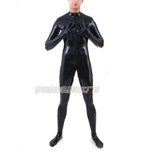 乳胶紧身衣 乳胶连体衣  乳胶衣 男  包手脚 黑色经典款 圆领