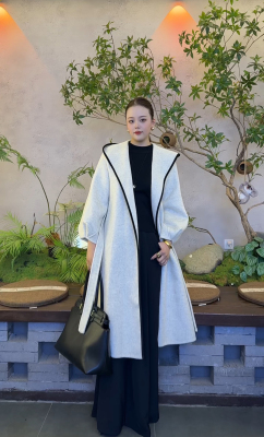 2025年秋季浴袍款连帽双面羊毛大衣女中长款宽松显瘦羊毛呢外套女