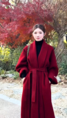 红色浴袍款 显瘦气质羊毛外套 高端长款 双面羊毛大衣女2025新款 冬季