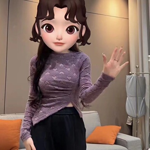 清仓捡漏特价剪镖折扣女装韩版不规则褶皱修身显瘦内搭磨毛蕾丝衫