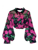 雪纺衬衫 外贸折扣女装 时尚 薄款 清仓特价 设计感印花气质显瘦灯笼袖