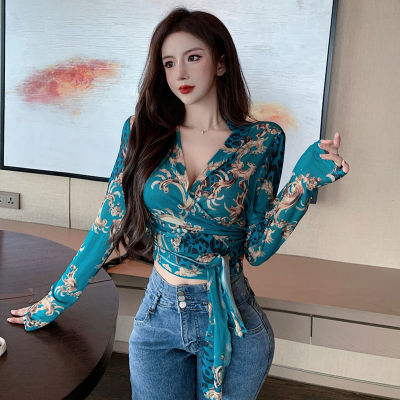 网纱印花气质名媛长袖女
