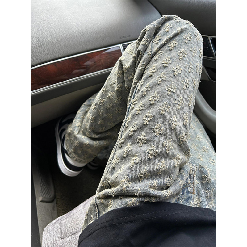 提花满印设计感牛仔裤