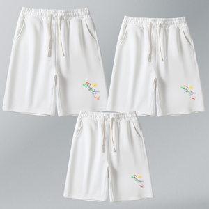 白色短裤亲子装一家三口夏天运动裤2024新款五分休闲裤母女装裤子