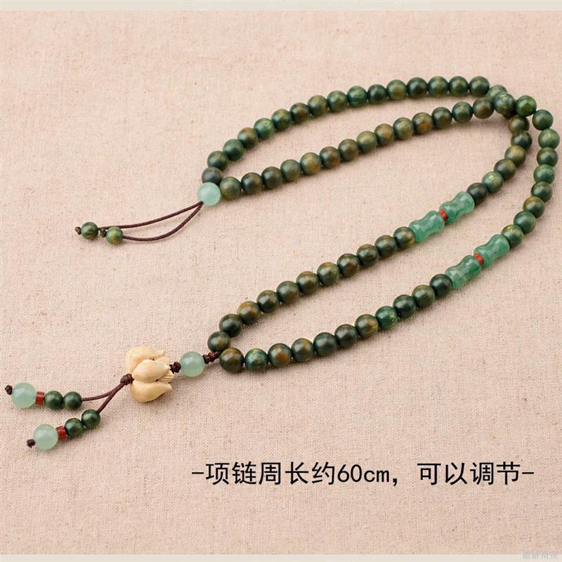 原创古风绿檀香木项链中长款串珠