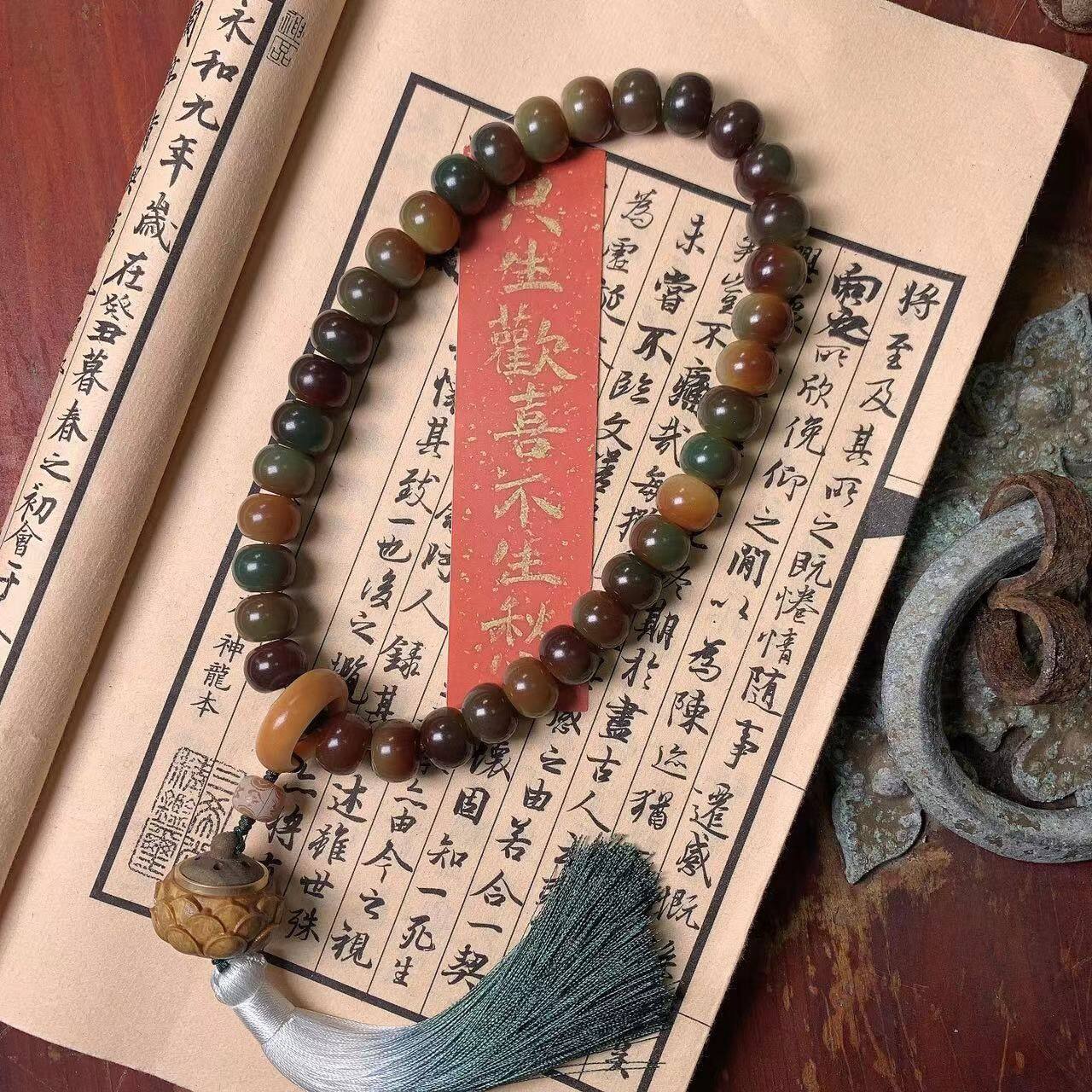 敦煌问天菩提根手持手串女生文玩盘玩风化白玉菩提子手链男款念珠